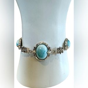 925 silver stamped sky blue turquoise toggle bracelet